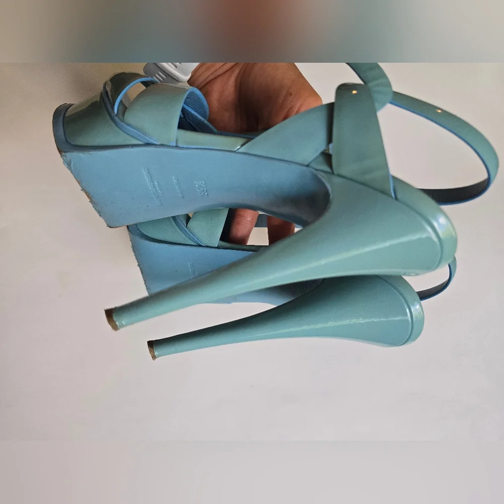 Saint Laurent Tribute 105 Platform Sandals in sky blue patent leather Size 9.5 - Picture 6 of 6